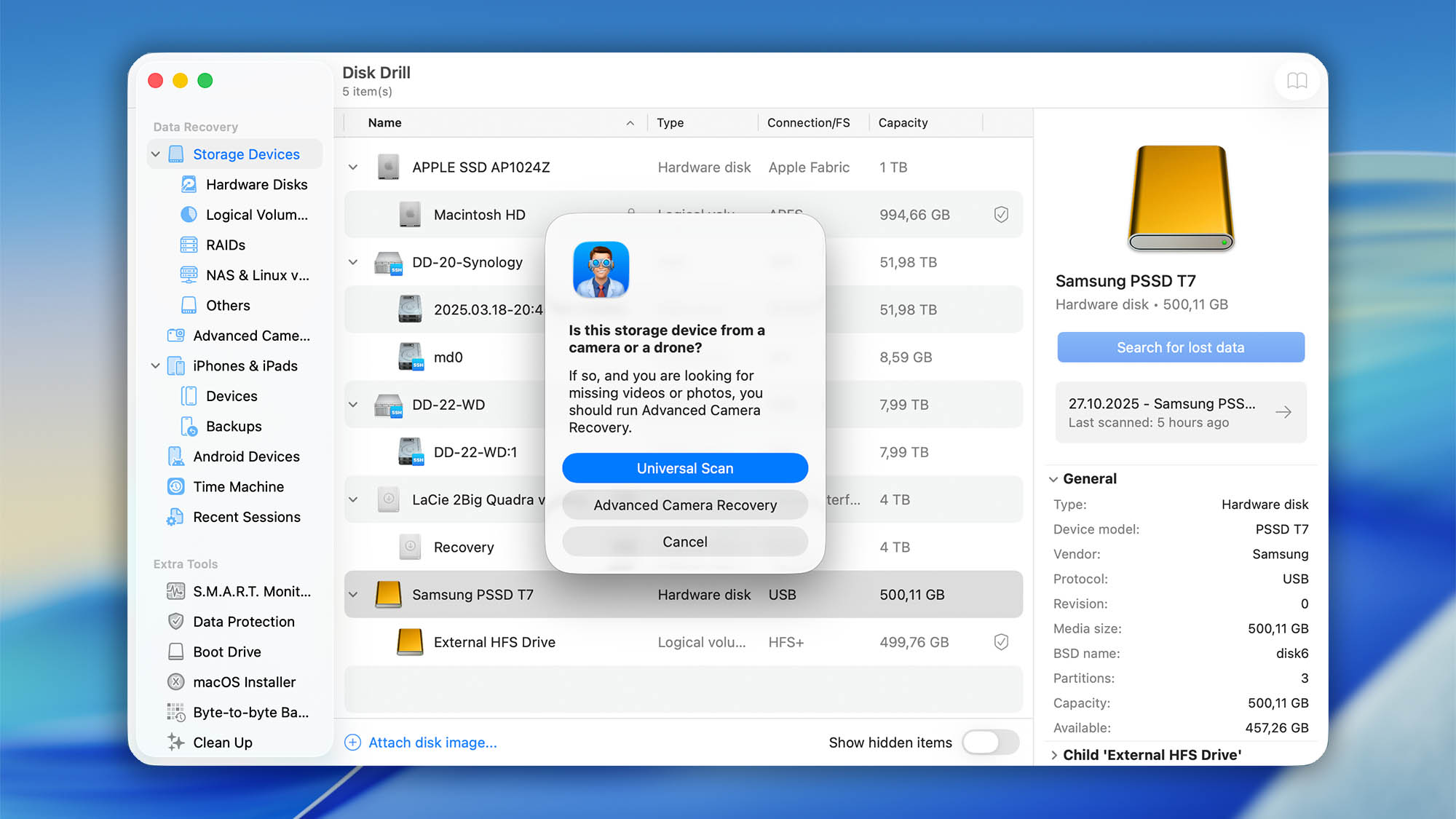 choose scanning method disk drill mac