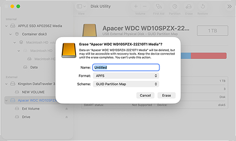 Format the drive with the APFS file system