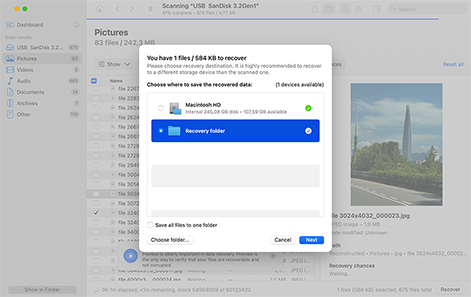 Perform the Recovery With the Selected Items