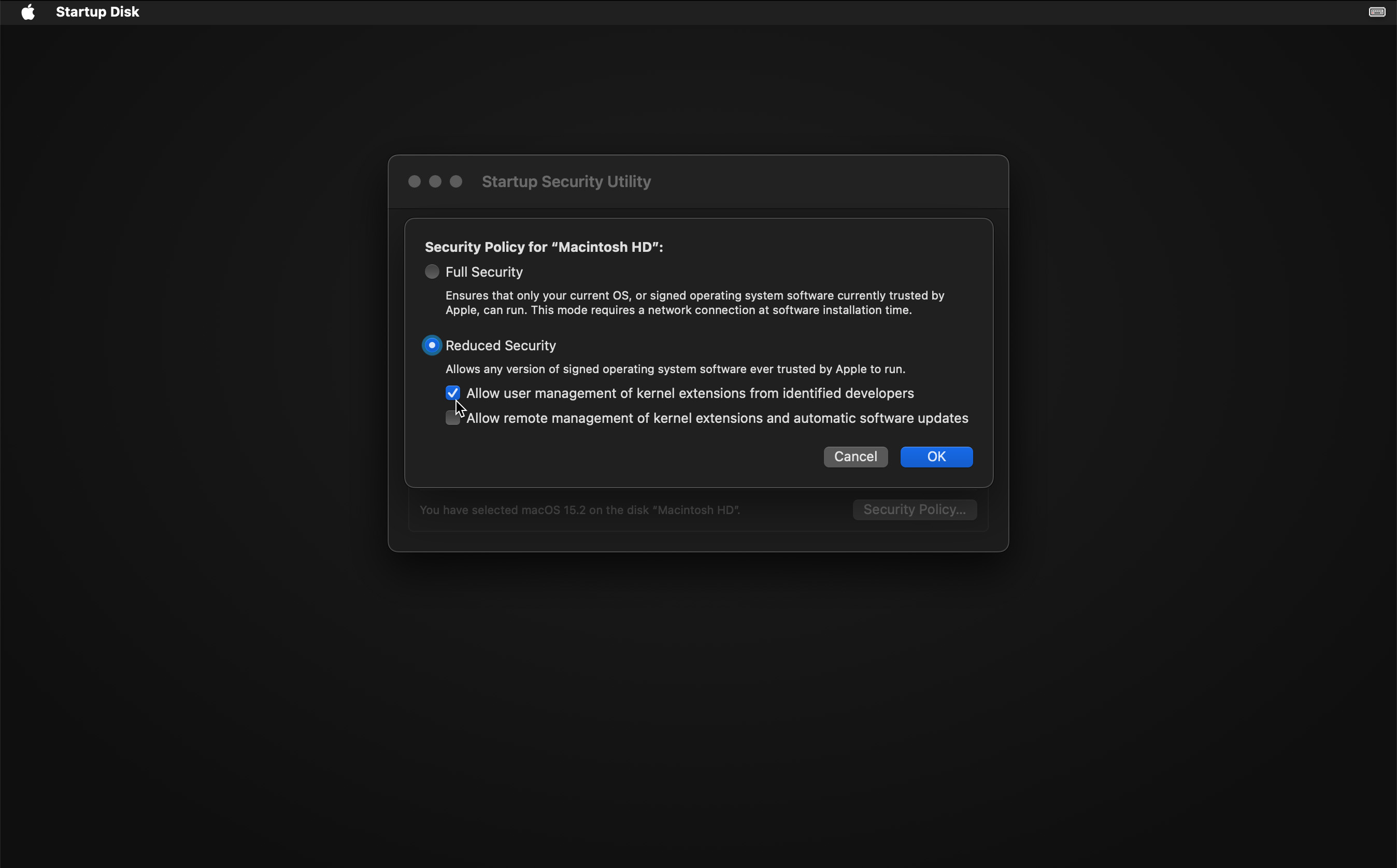 Edit mac security policy in recovery mode