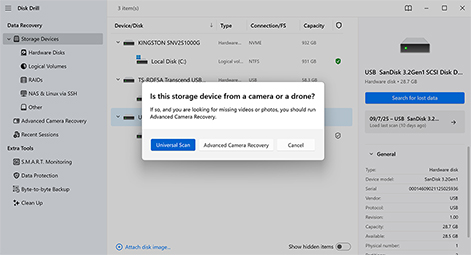 Start scanning for lost data