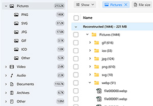 Use filters for faster search / select a specific file type